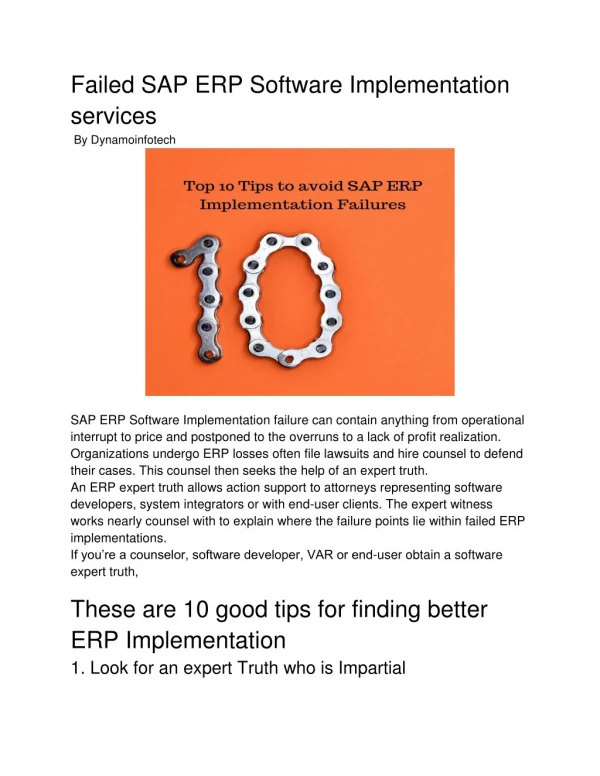 Top 10 Tips to avoid SAP ERP Implementation failures