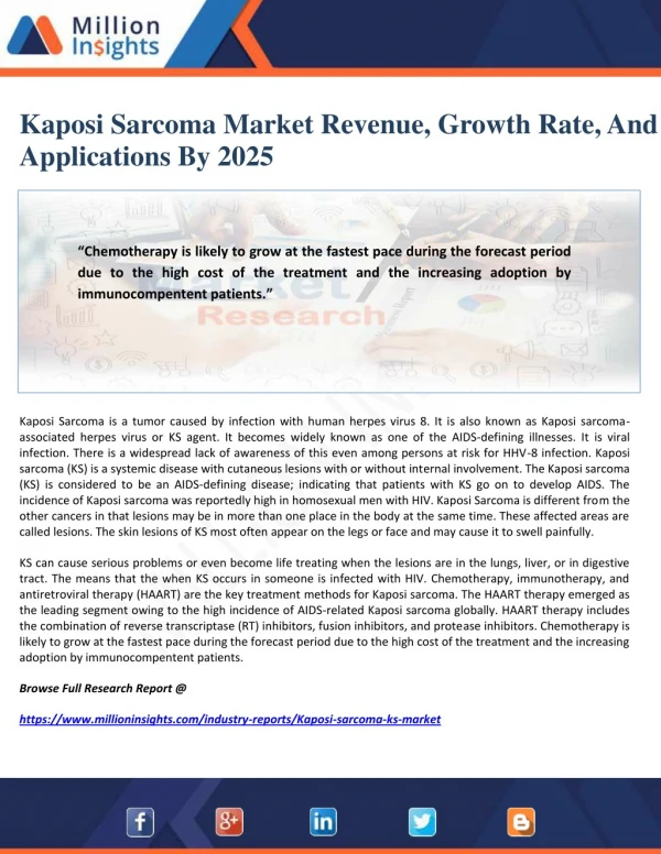 Kaposi Sarcoma Market Revenue, Growth Rate, And Applications By 2025