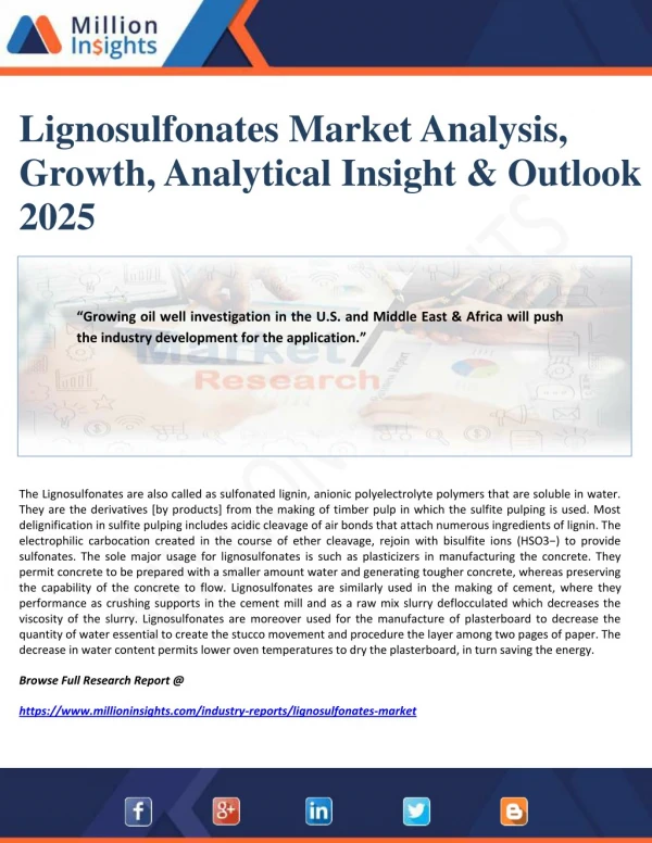 Lignosulfonates Market Analysis, Growth, Analytical Insight & Outlook By 2025