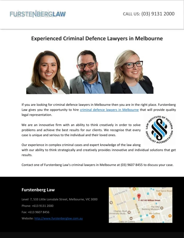 Experienced Criminal Defence Lawyers in Melbourne