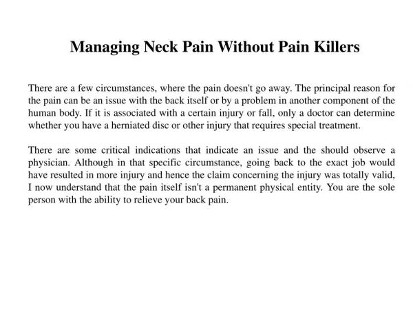 Managing Neck Pain Without Pain Killers