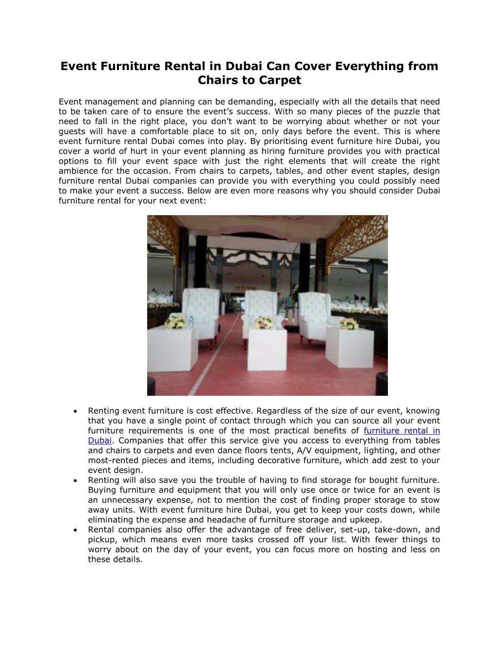 event furniture rental in dubai can cover
