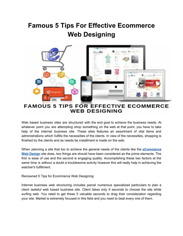 Famous 5 Tips For Effective Ecommerce Web Designing