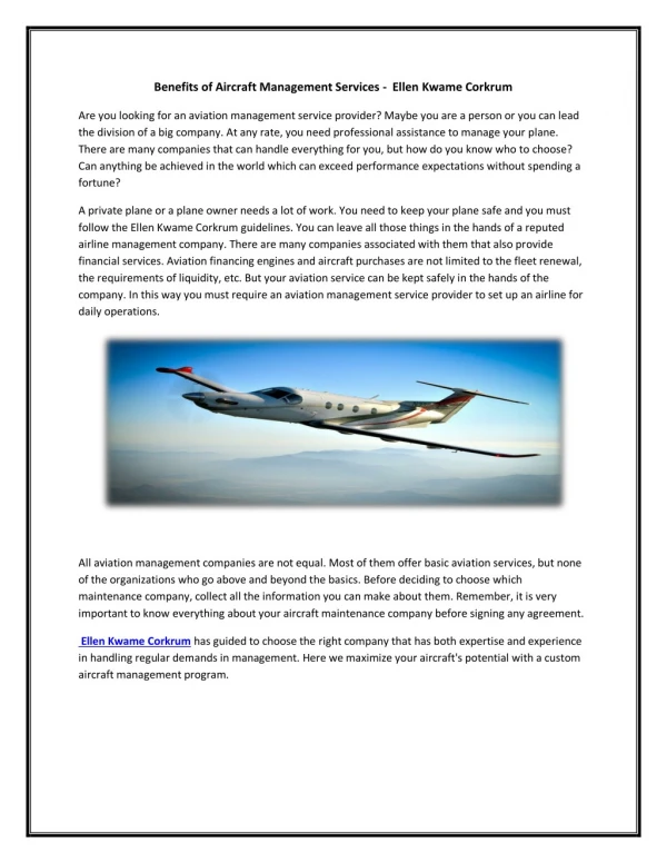 Benefits of Aircraft Management Services - Ellen Kwame Corkrum