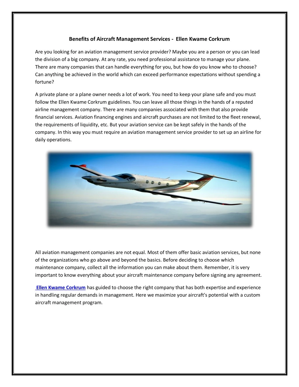 benefits of aircraft management services ellen