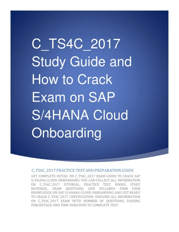 C_TS4C_2017 Study Guide and How to Crack Exam on SAP S/4HANA Cloud Onboarding