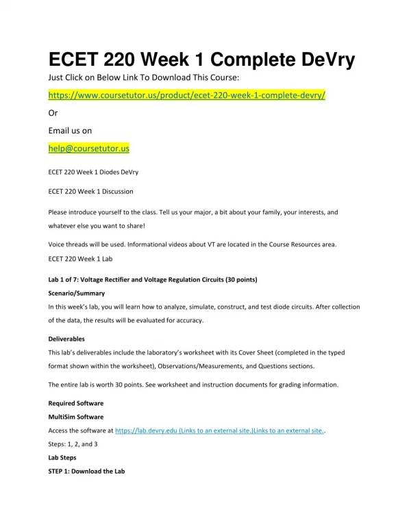 ECET 220 Week 1 Complete DeVry