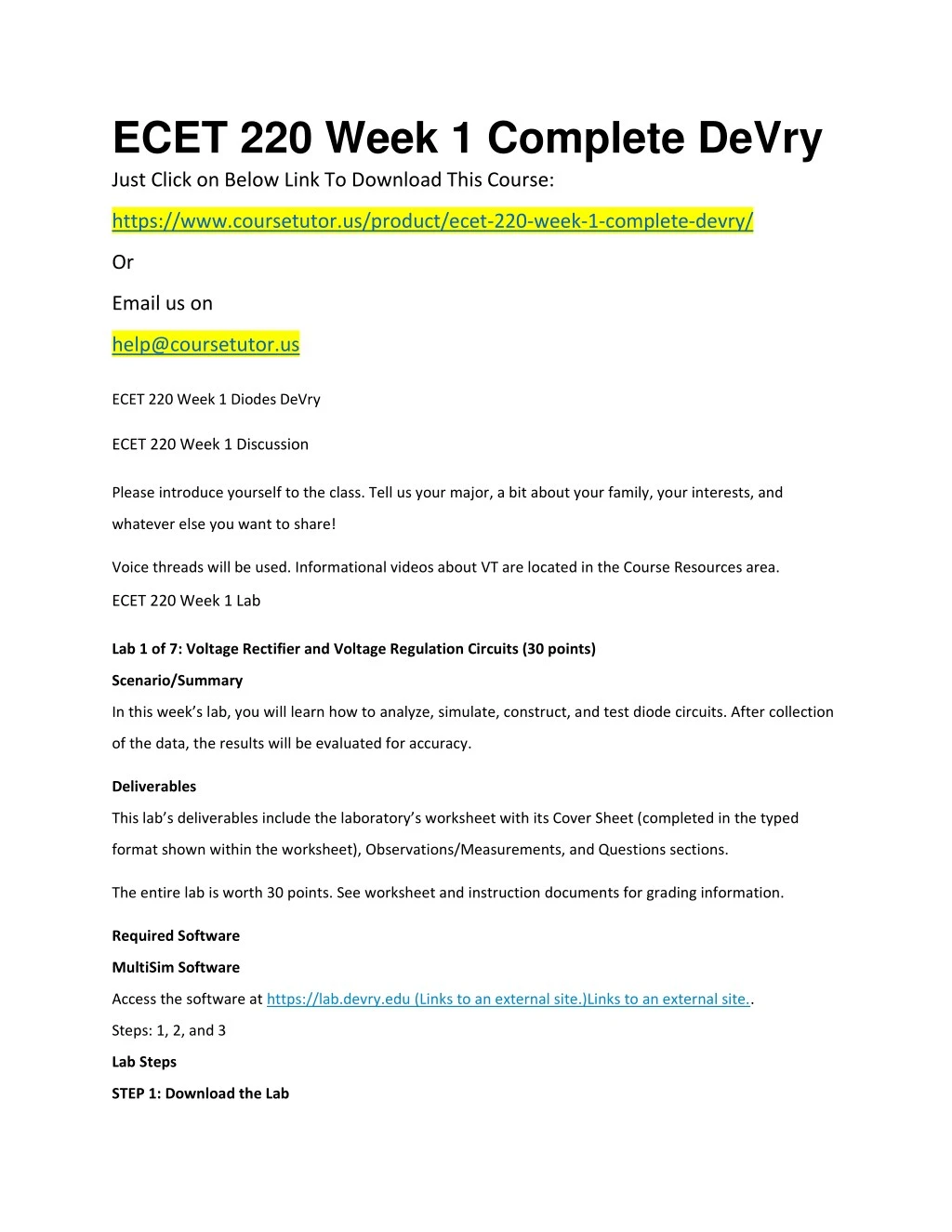 ecet 220 week 1 complete devry just click