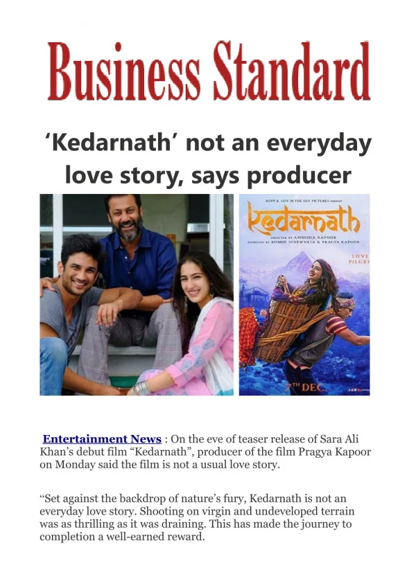 Kedarnath' not an everyday love story, says producer