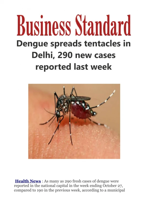 Dengue spreads tentacles in Delhi, 290 new cases reported last week