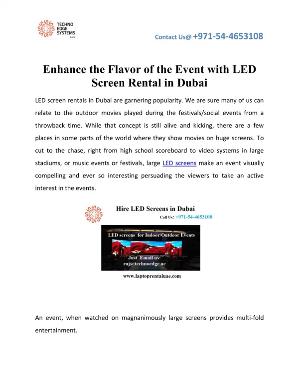 Enhance the Flavor of the Event with LED Screen Rental in Dubai