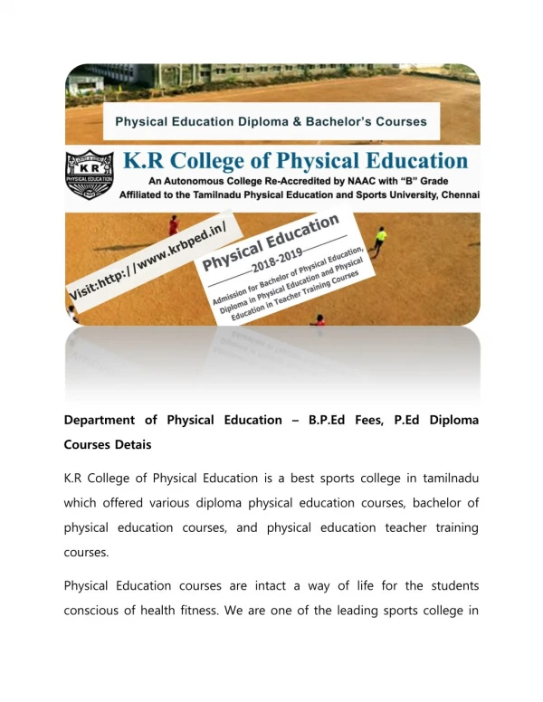 Department of Physical Education-B.P.Ed Fees, P.Ed Diploma Course Details