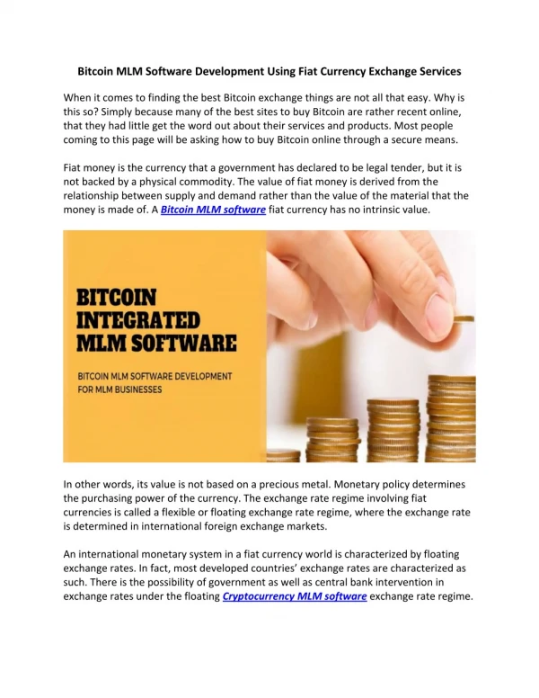 Bitcoin MLM Software Development Using Fiat Currency Exchange Services