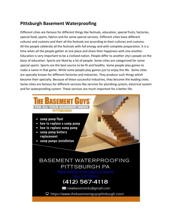 Pittsburgh Basement Waterproofing