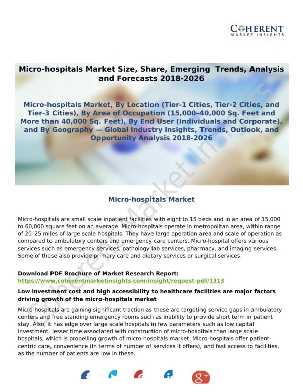 Micro-hospitals Market -Size, Share, Outlook, and Opportunity Analysis, 2018–2026