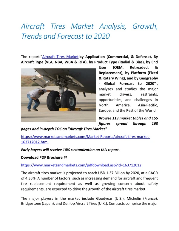 Aircraft Tires Market Analysis, Growth, Trends and Forecast to 2020