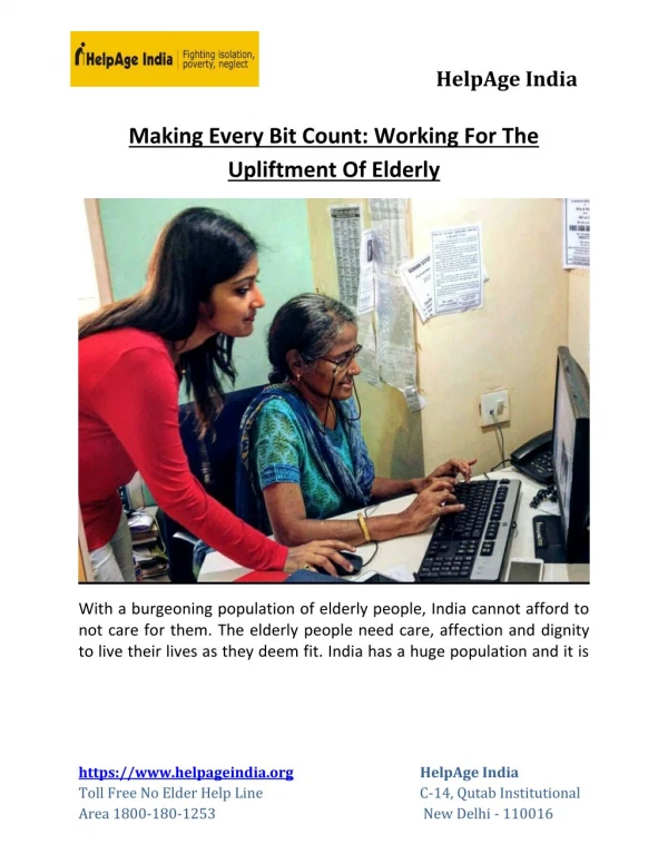 Making Every Bit Count: Working For The Upliftment Of Elderly People