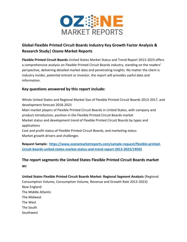 Global Flexible Printed Circuit Boards Industry Key Growth Factor Analysis & Research Study| Ozone Market Reports
