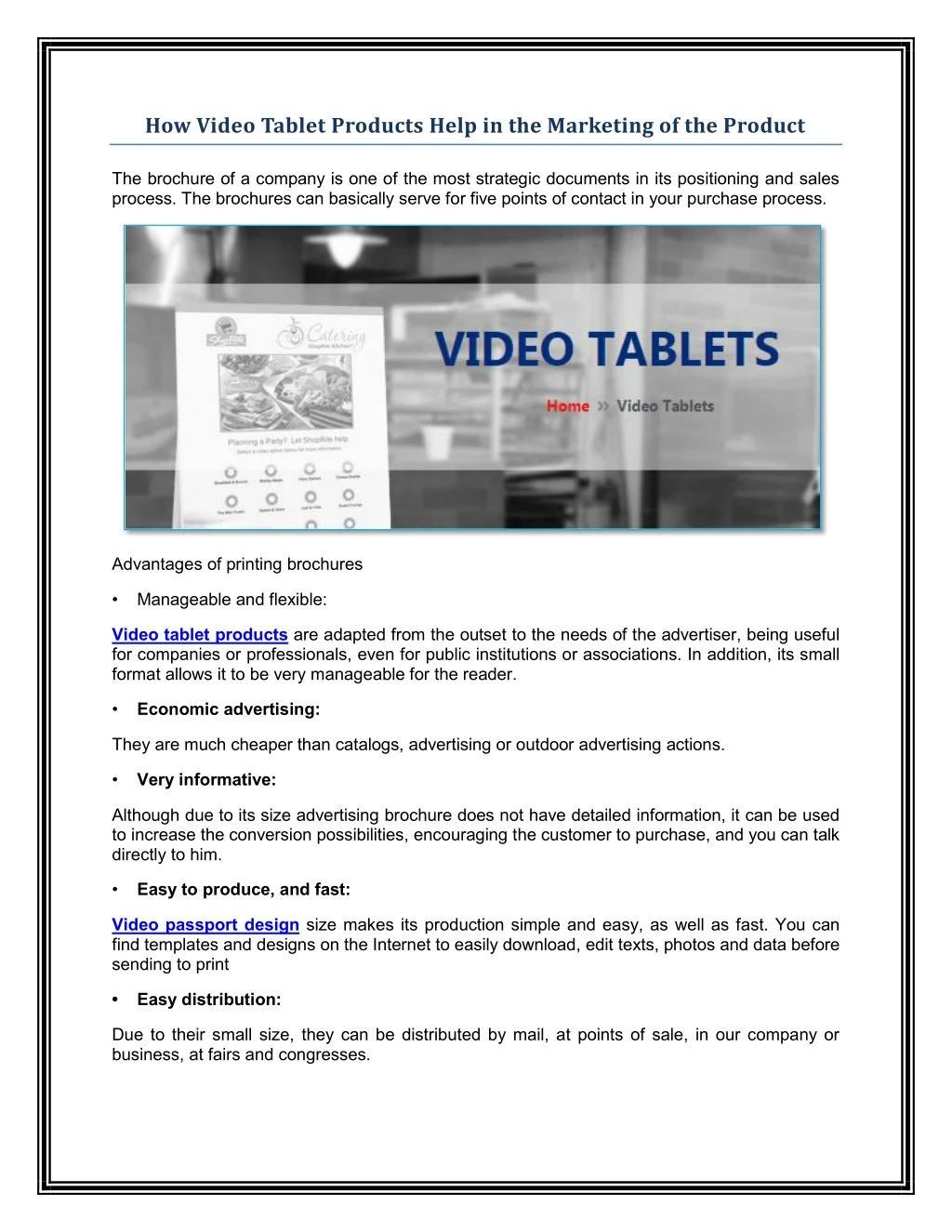 how video tablet products help in the marketing