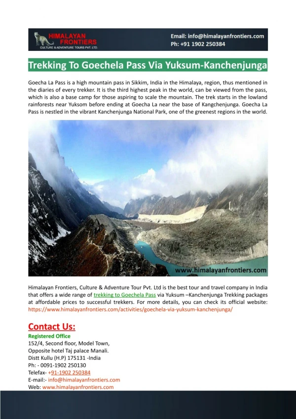 Trekking to Goeche La Pass-Yuksum Dzongari Trek-Himalayan Frontiers