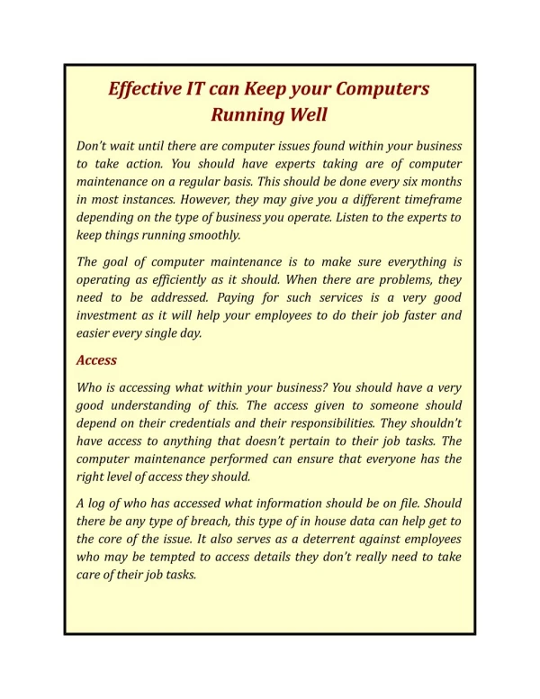 Effective IT can Keep your Computers Running Well