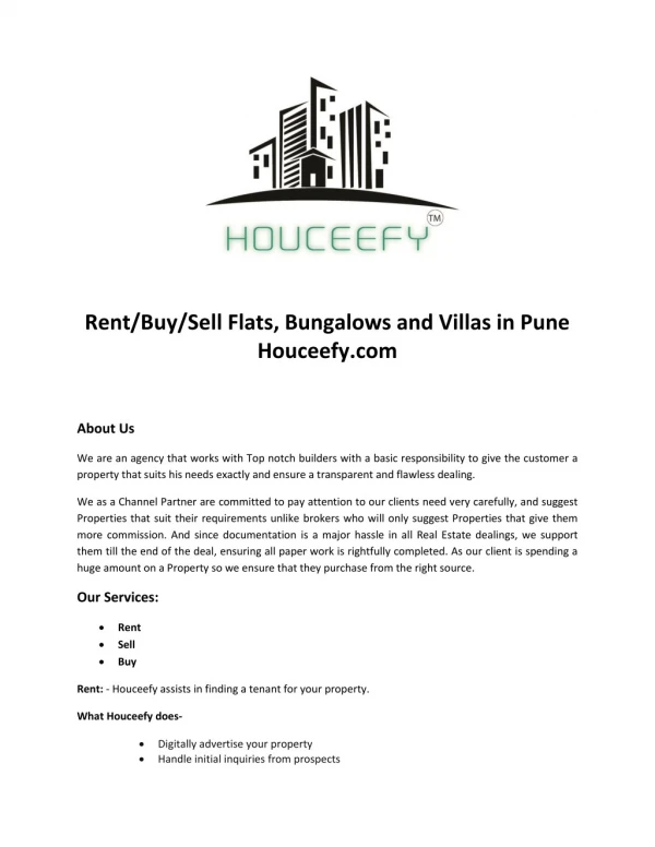 Rent/Buy/Sell Flats, Bungalows and Villas in Pune – Houceefy.com