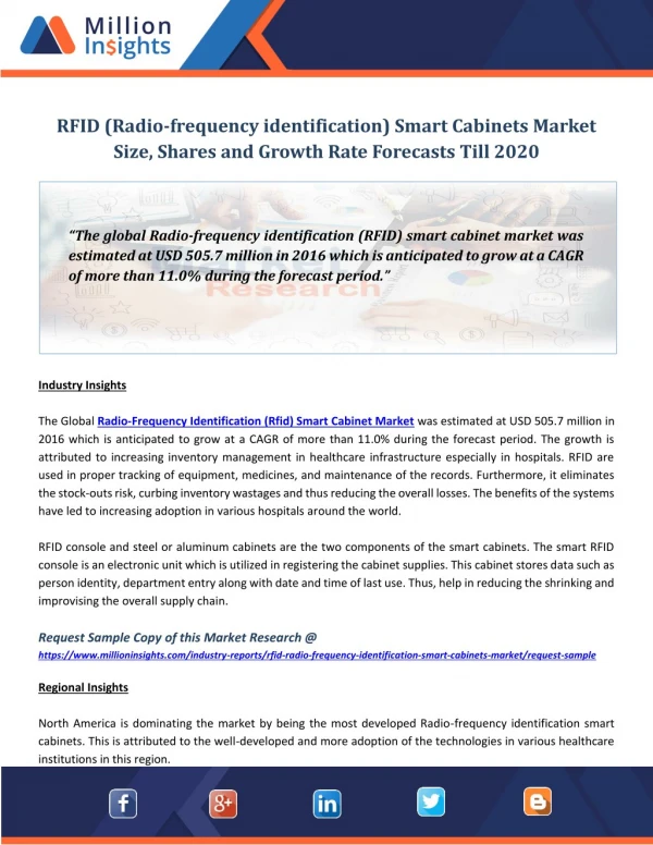 RFID (Radio-frequency identification) Smart Cabinets Market Size, Shares and Growth Rate Forecasts Till 2020