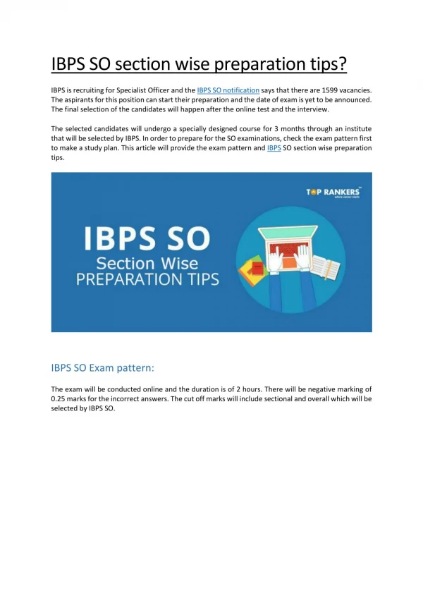 IBPS SO Preparation tips