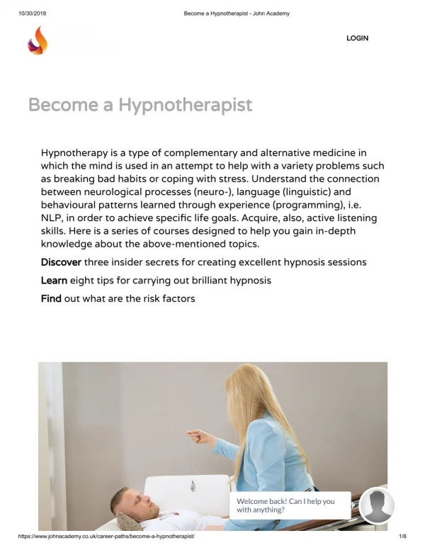 Diploma in Hypnotherapy - John Academy