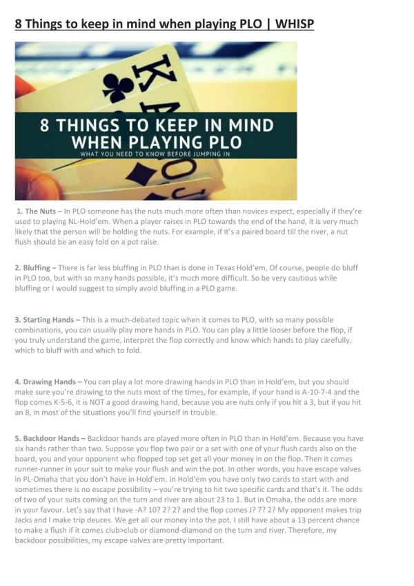 8 Things to keep in mind when playing PLO | WHISP