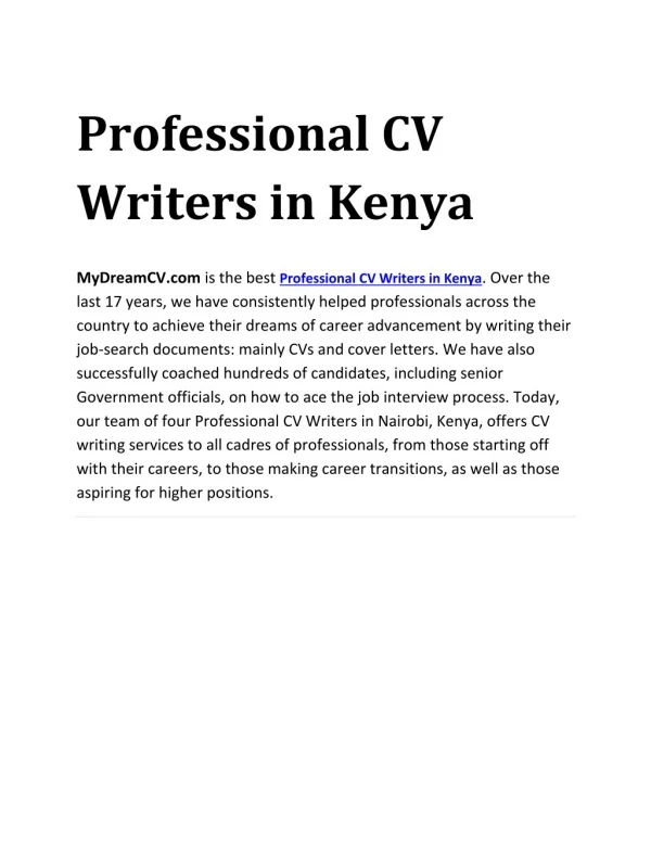 Professional CV Writers in Kenya
