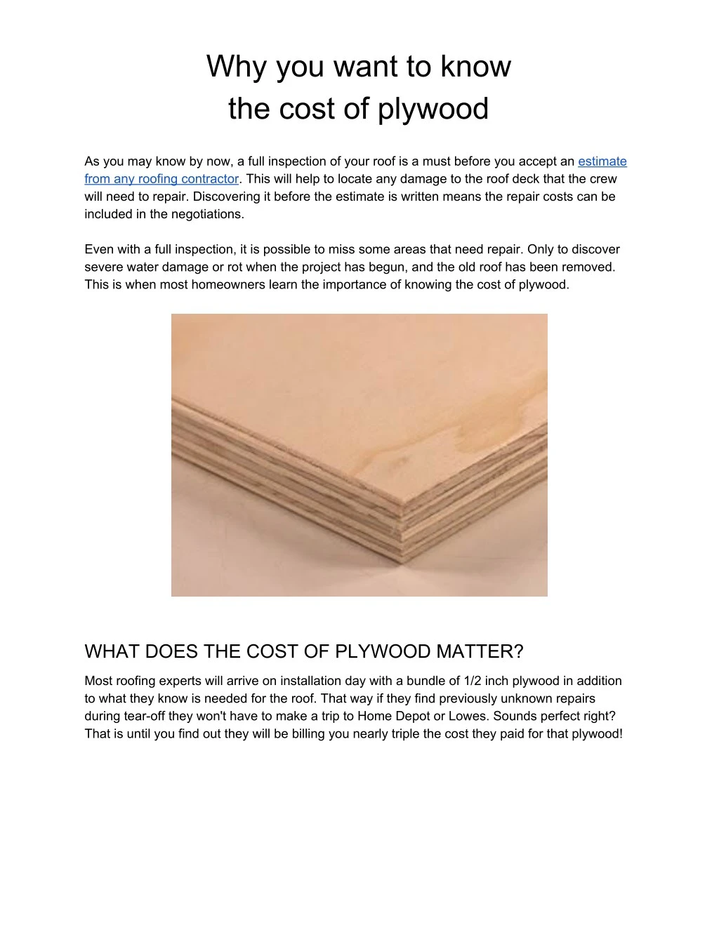 why you want to know the cost of plywood