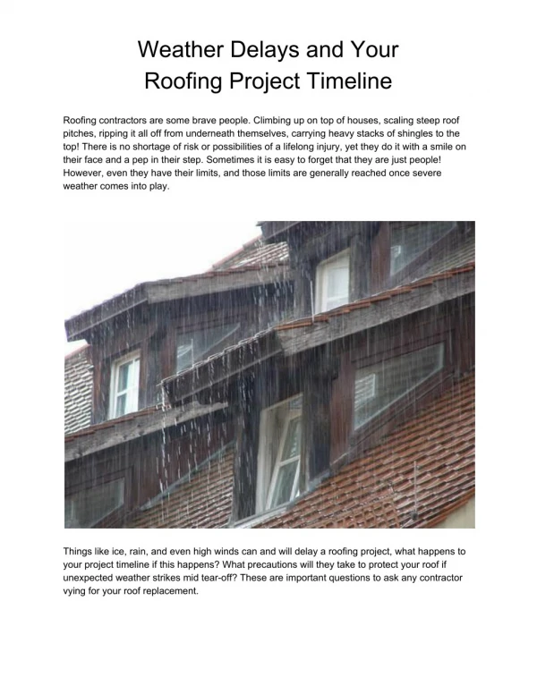 Weather Delays and Your Roofing Project Timeline