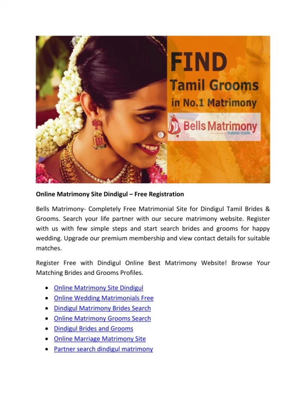 Online Matrimony Site Dindigul – Free Registration