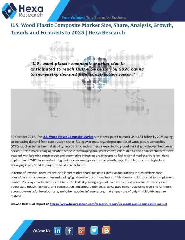 Research Insights on U.S. Wood Plastic Composite Market Size, Share, Growth and Forecast to 2025