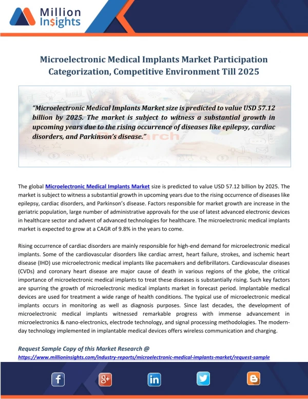 Microelectronic Medical Implants Market Participation Categorization, Competitive Environment Till 2025