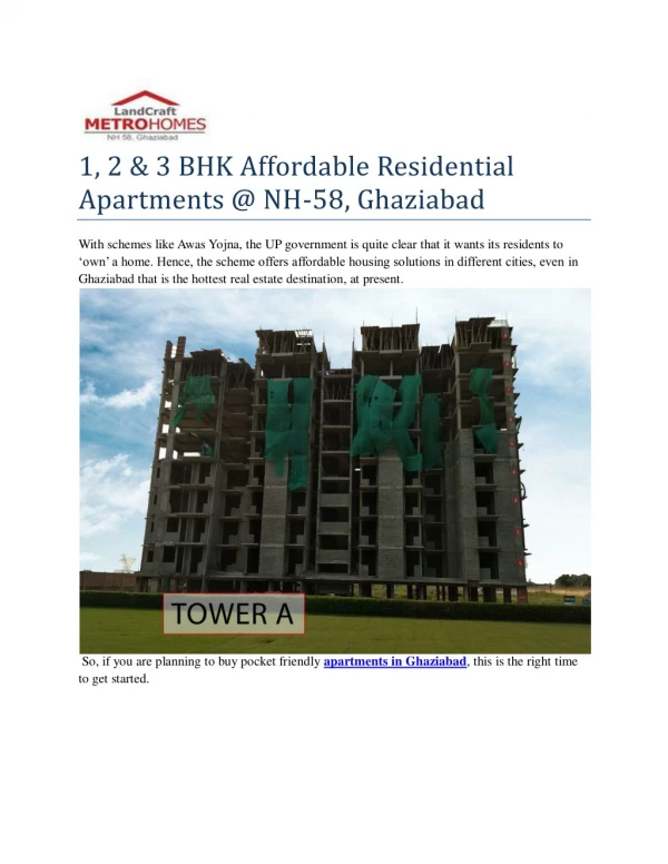 1, 2 & 3 BHK Affordable Residential Apartments @ NH-58, Ghaziabad