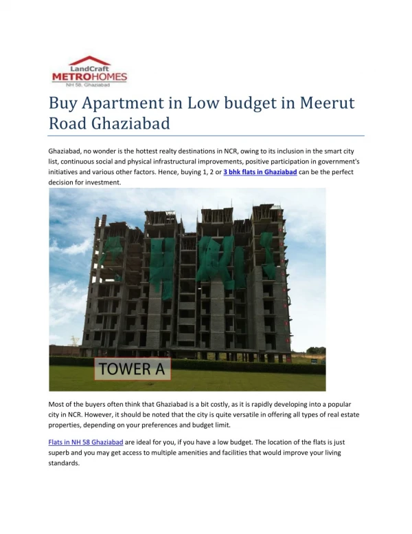 Buy Apartment in Low budget in Meerut Road Ghaziabad