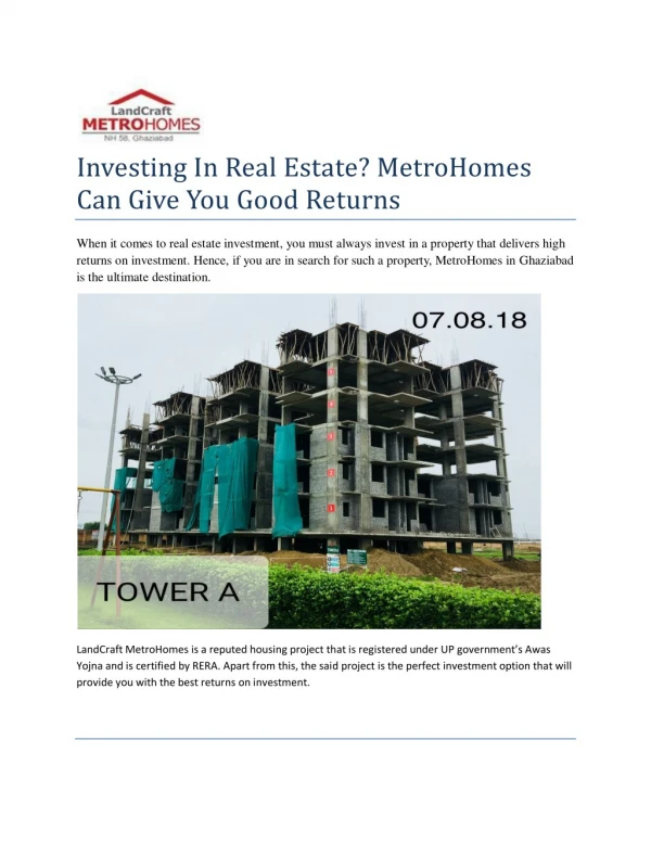 Investing In Real Estate? MetroHomes Can Give You Good Returns
