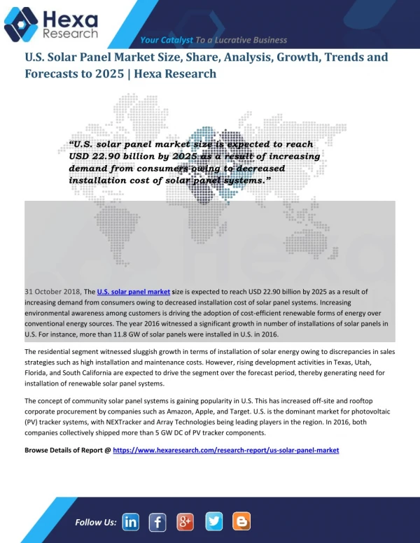 U.S. Solar Panel Market Research Report - Industry Analysis and Forecast to 2025