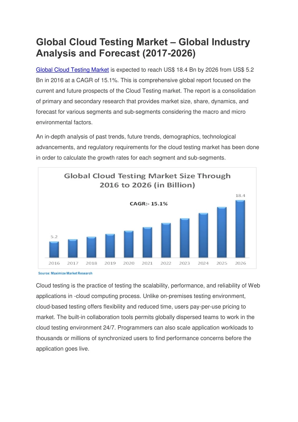 global cloud testing market global industry