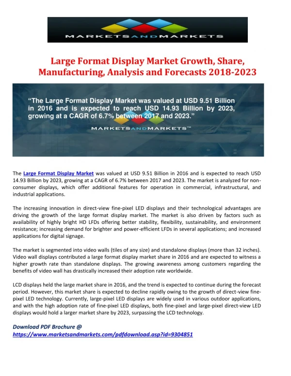 Large Format Display Market Growth, Manufacturing, Analysis and Forecasts 2018-2023