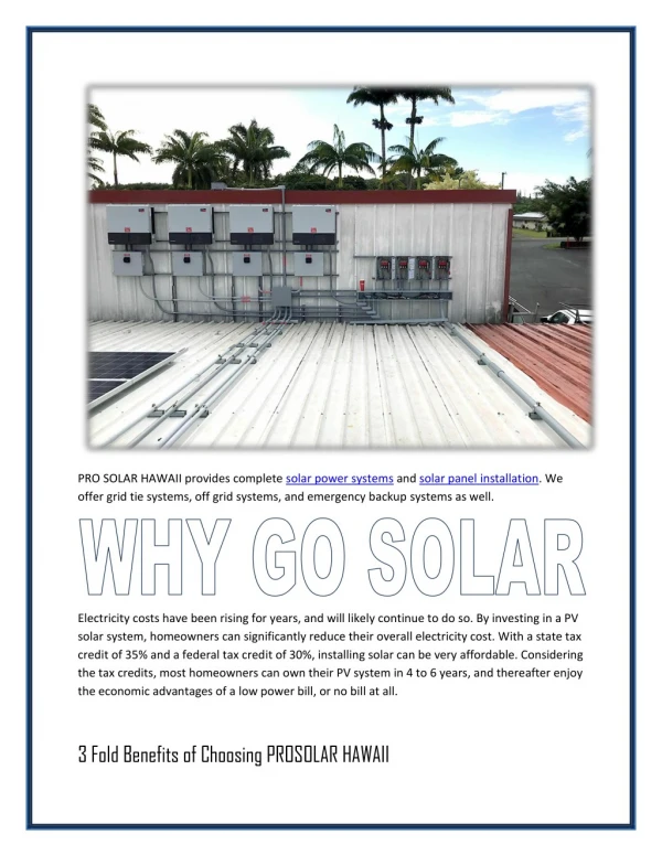 Solar Panels for Your Home or Office -Prosolar Hawaii