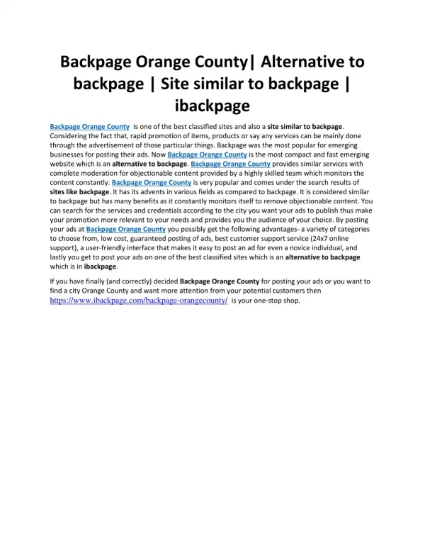 Backpage Orange County| Alternative to backpage | Site similar to backpage | ibackpage