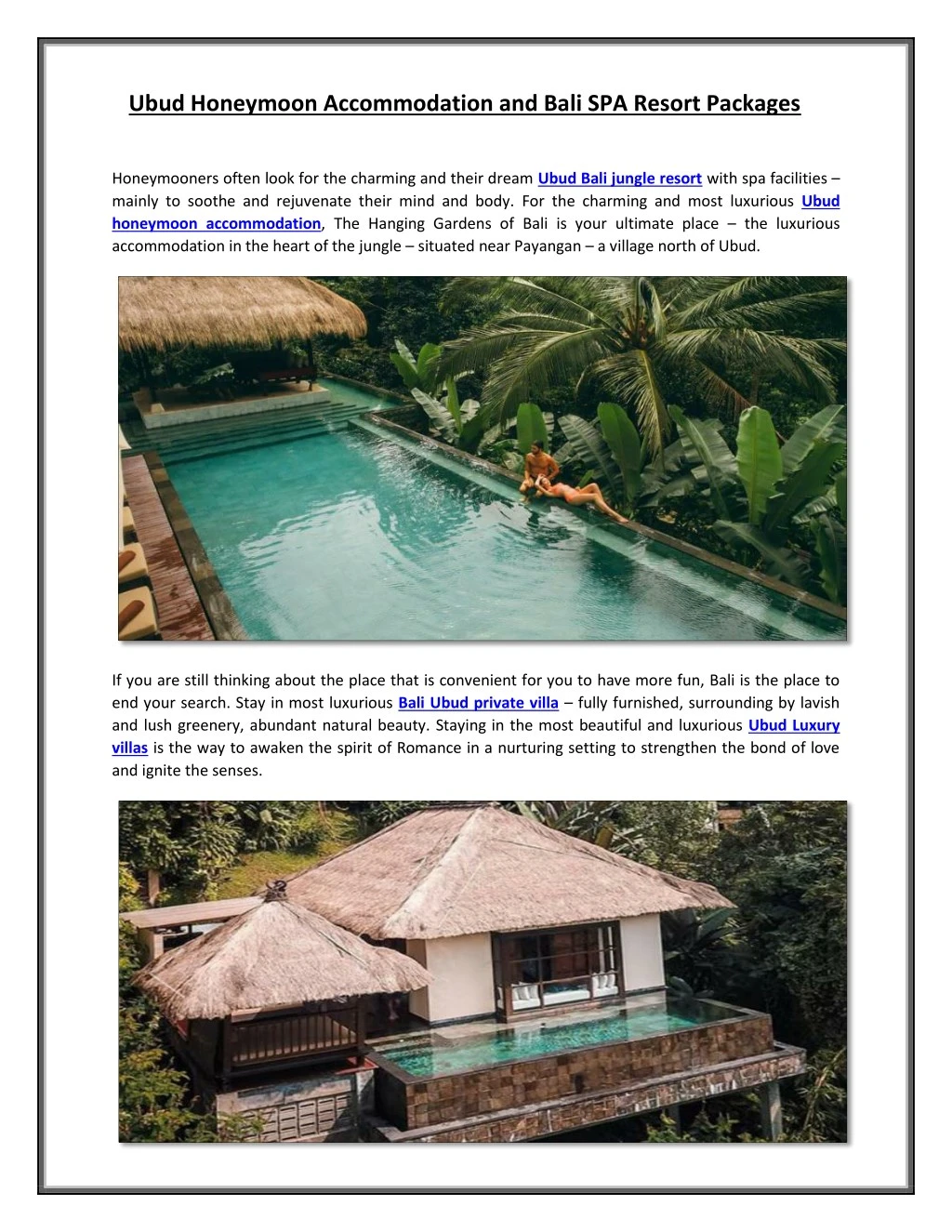 ubud honeymoon accommodation and bali spa resort