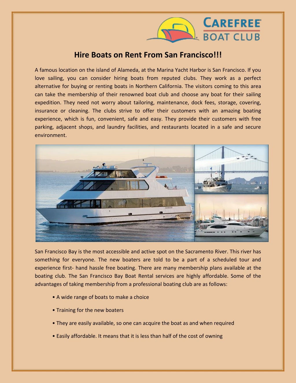 hire boats on rent from san francisco
