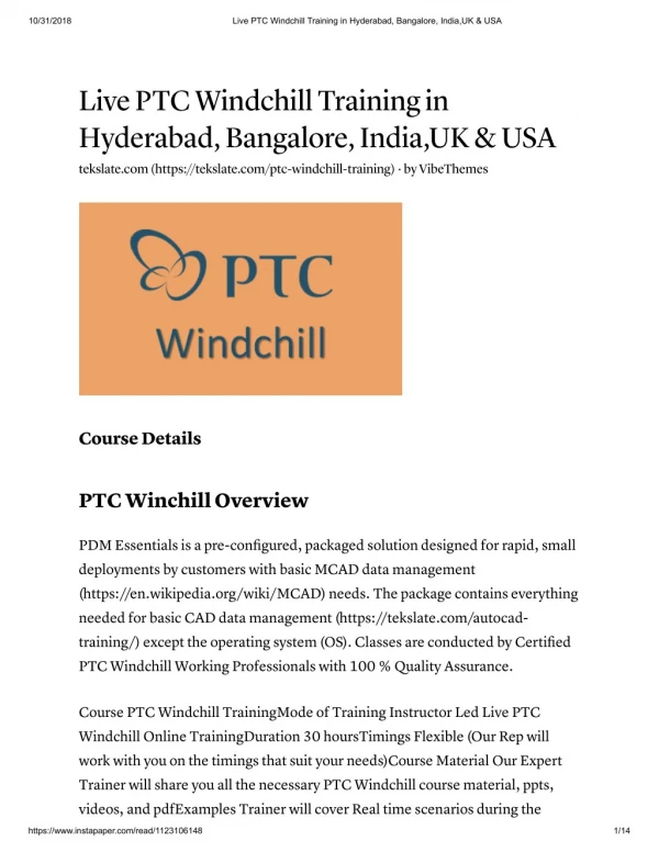 Build Your Career With PTC Windchill Online Training At TekSlate