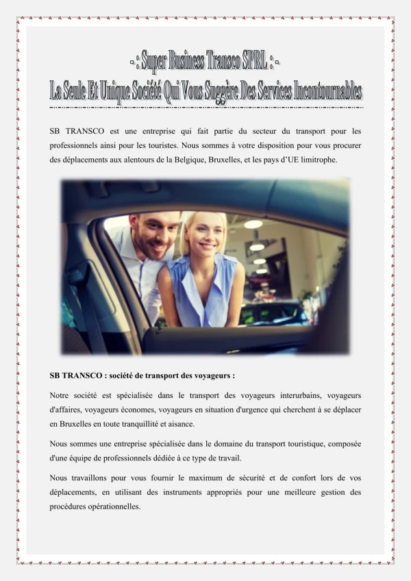 Super Business Transco SPRL: La Seule Et Unique Société Qui Vous Suggère Des Services Incontournables