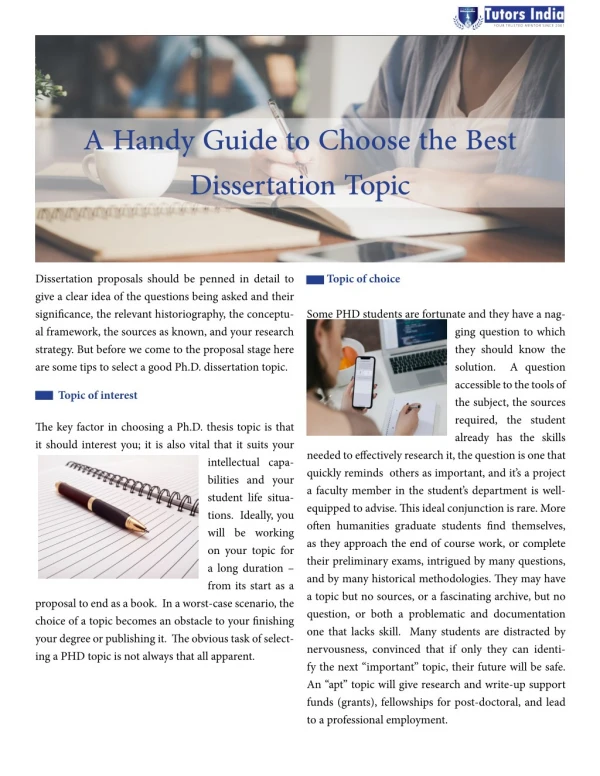A Handy Guide to Choose the Best Dissertation Topic