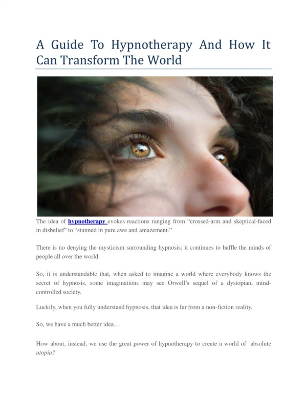 A Guide To Hypnotherapy And How It Can Transform The World